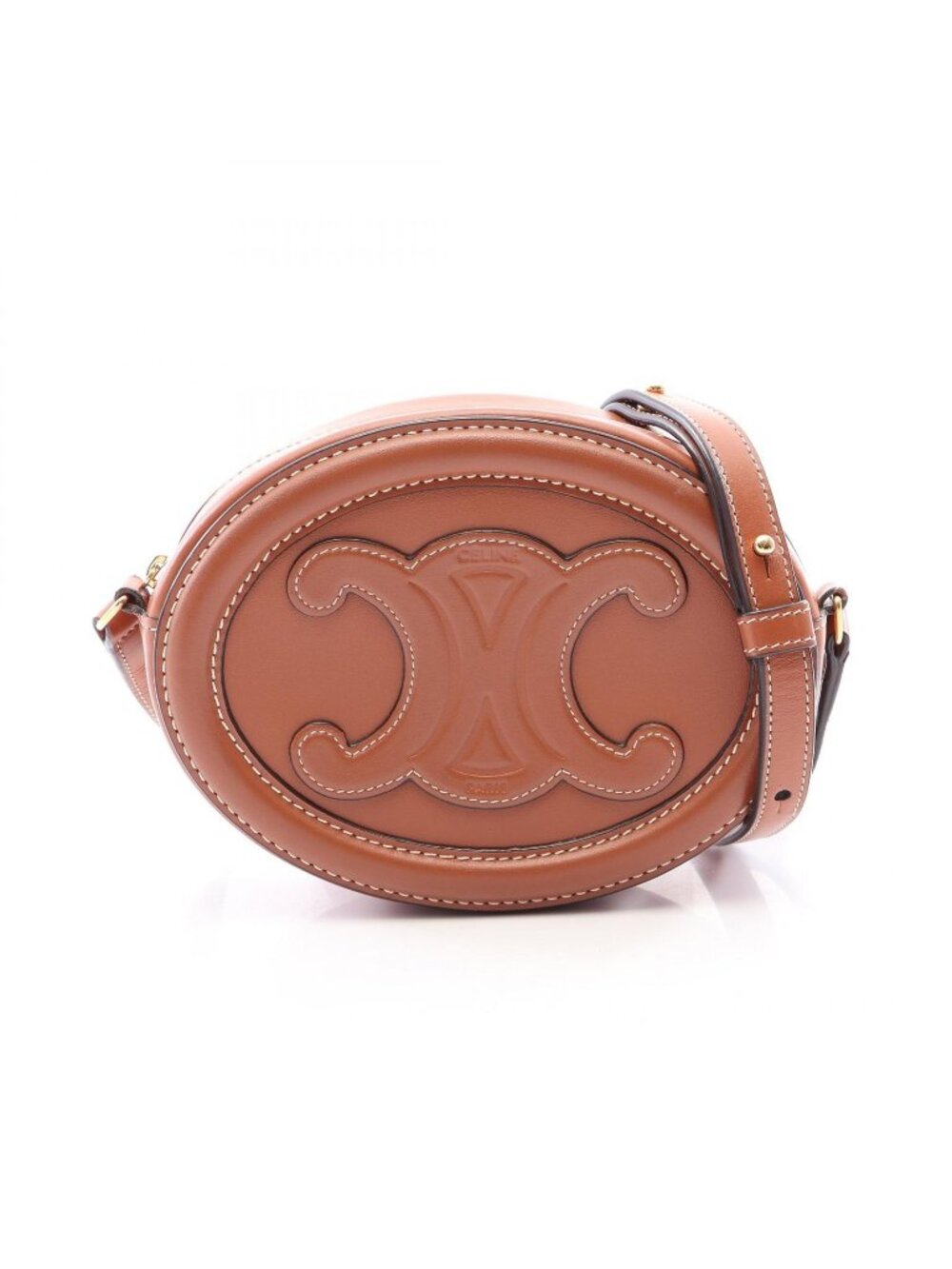 Celine Shoulder Bag Triomphe Oval Purse Cuir Brown Leather